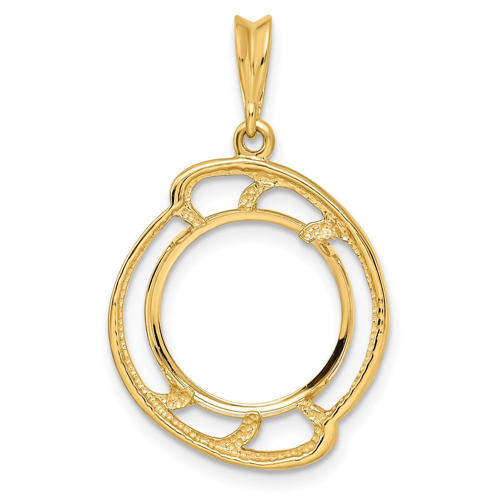 Wideband Distinguished Coin Jewelry 14k Polished Wave Design 14.0mm Prong Coin Bezel Pendant