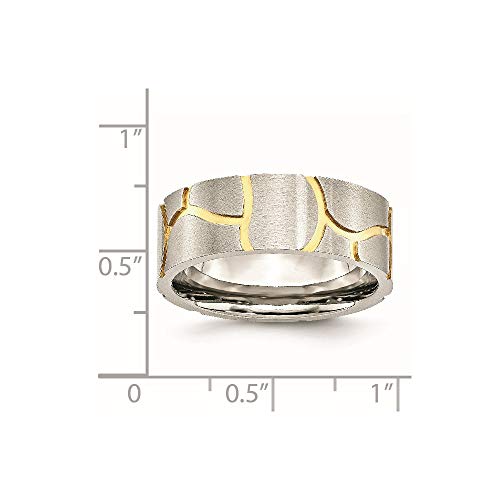 Stainless Steel Satin and Grooved Gold Plated Brushed Mens 8mm Band Ring Size 10.5 -  for Men