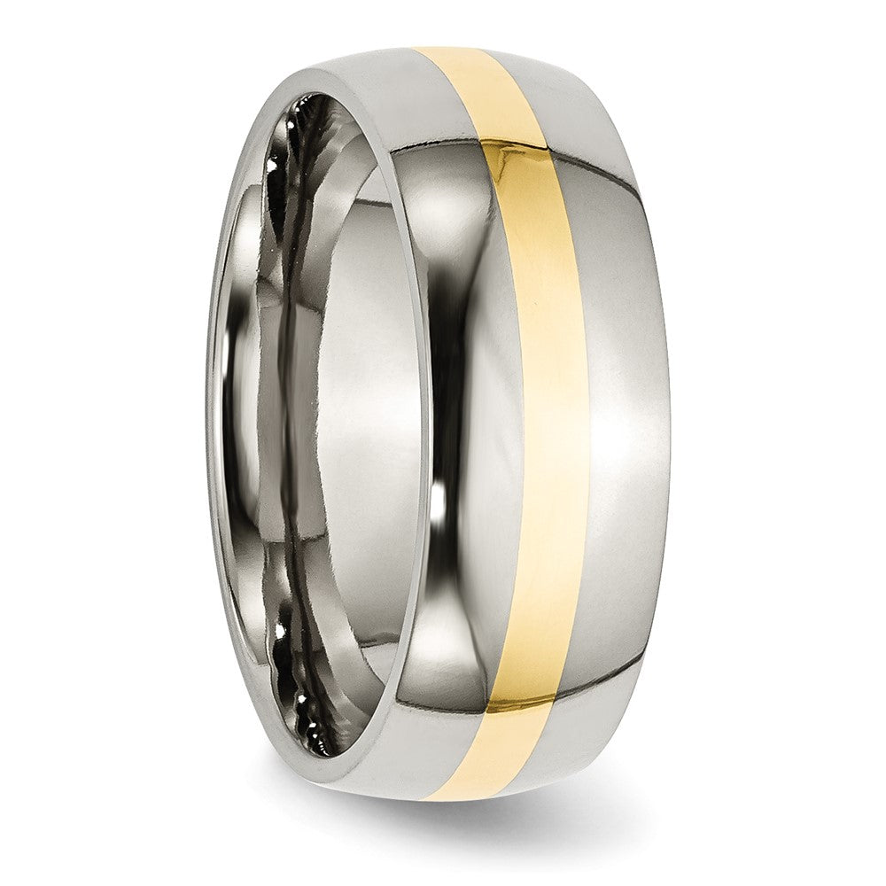 Stainless Steel w/14k Yellow Inlay Polished 8mm Band Size - 12.5