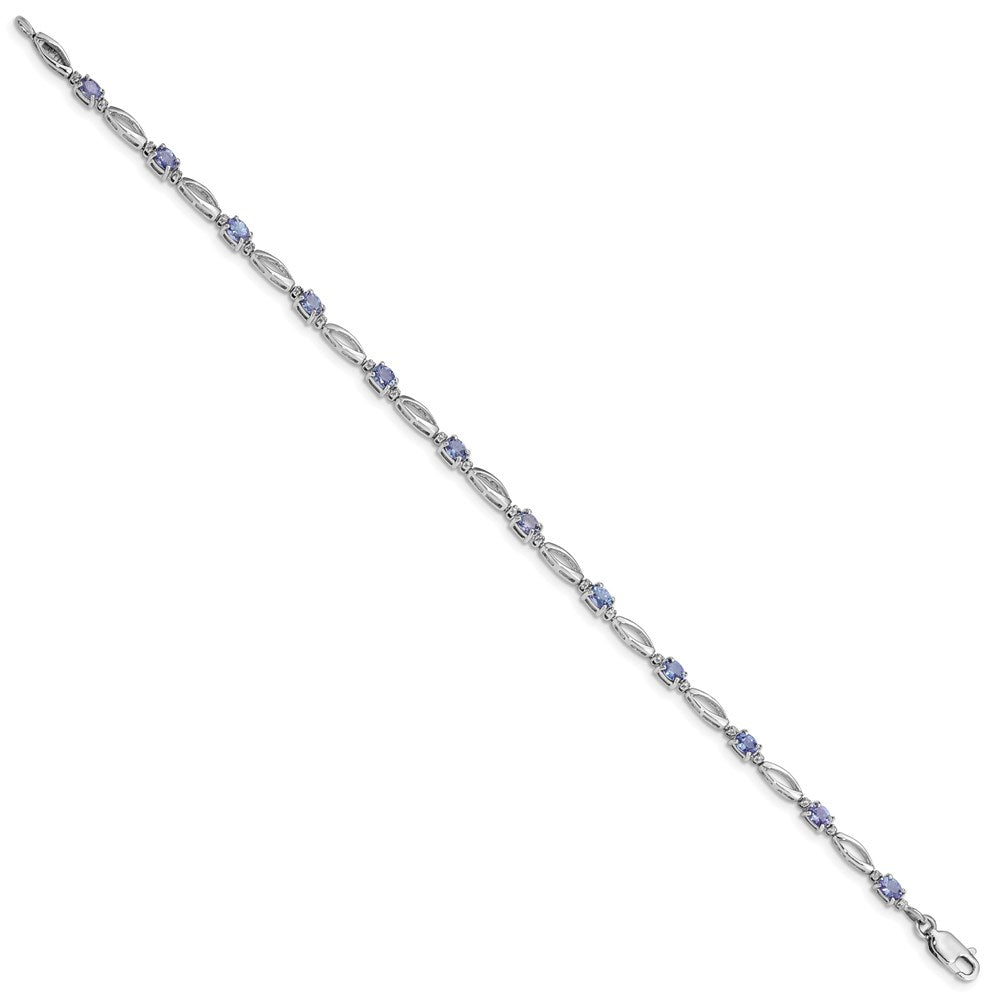 Sterling Silver Rhodium Plated Diamond and Tanzanite Bracelet 7.75 inches