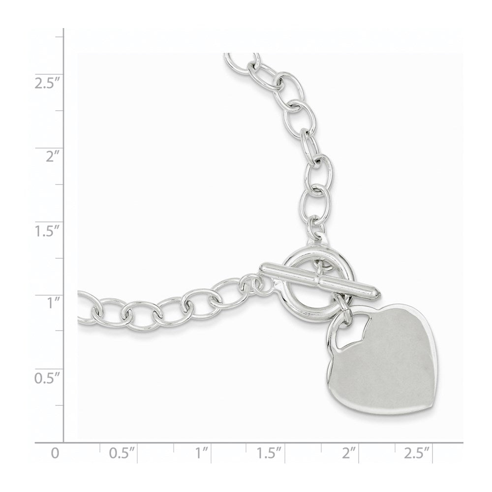 Sterling Silver Oval Link Engraveable Heart Bracelet 8.5 inches