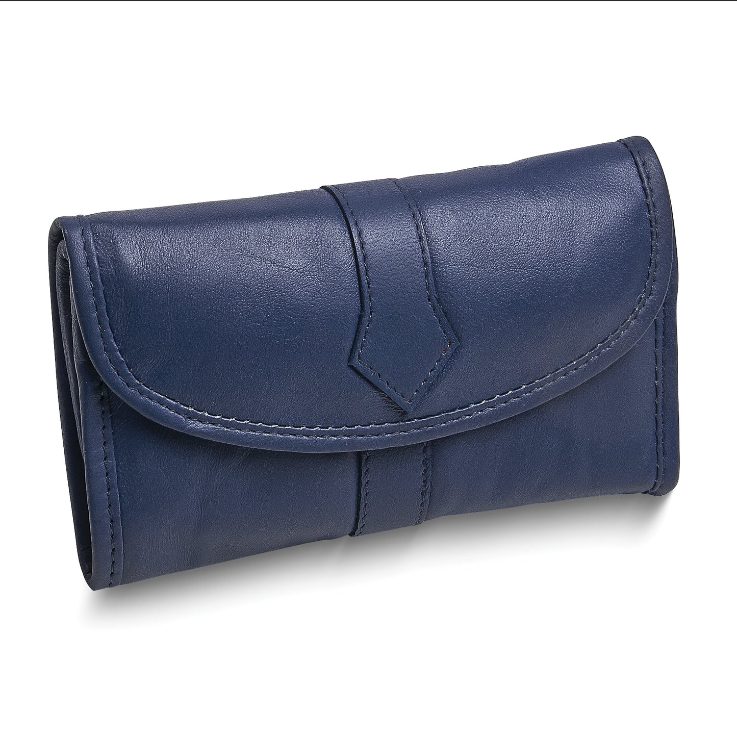 Blue Leather Snap Closure Trifold Jewelry Clutch GM17737