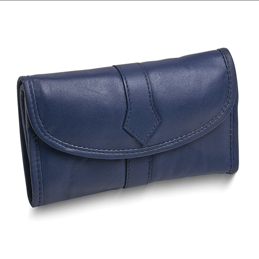 Blue Leather Snap Closure Trifold Jewelry Clutch GM17737