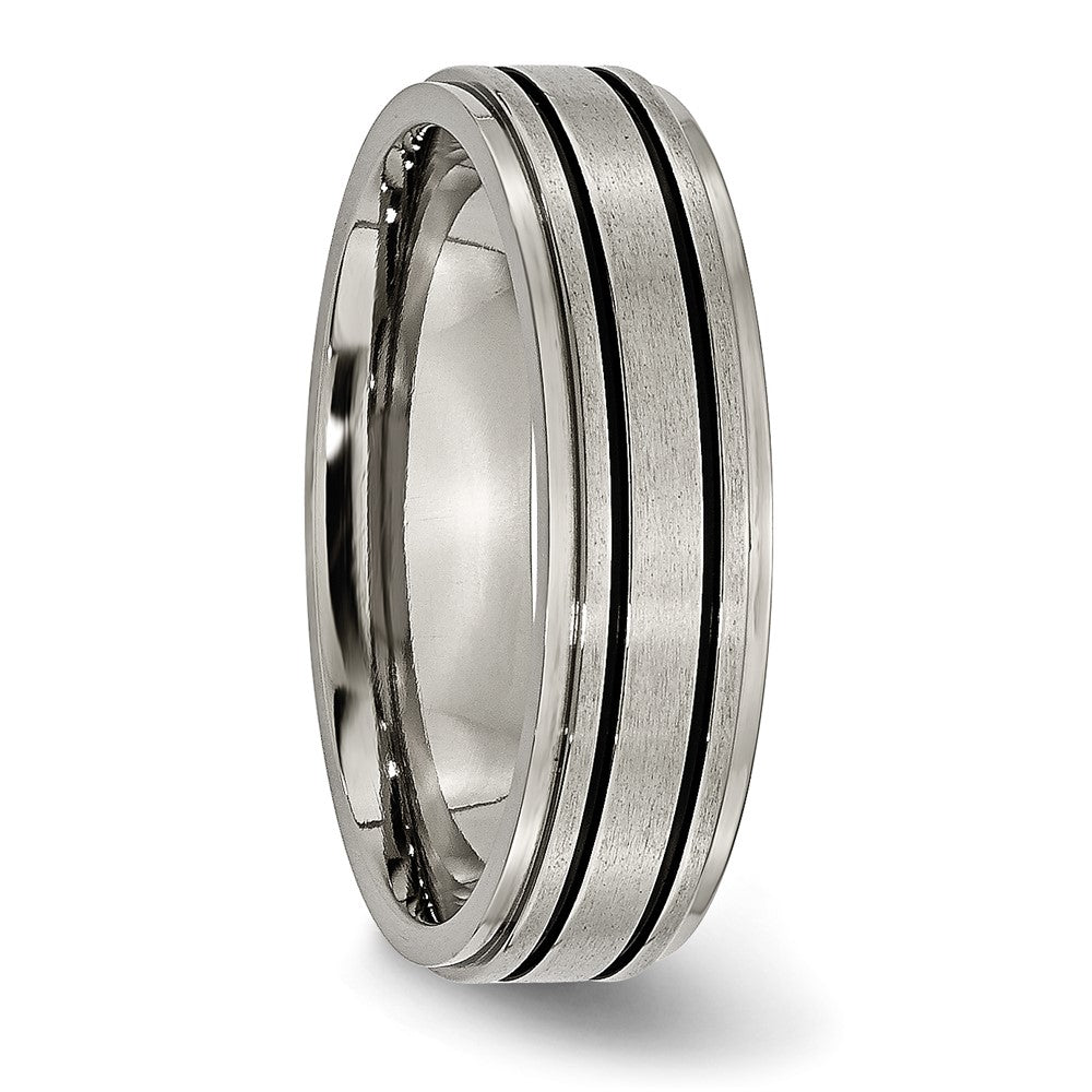 Titanium Brushed Center Black Enamel 6mm Ridged Edge Band Size - 7