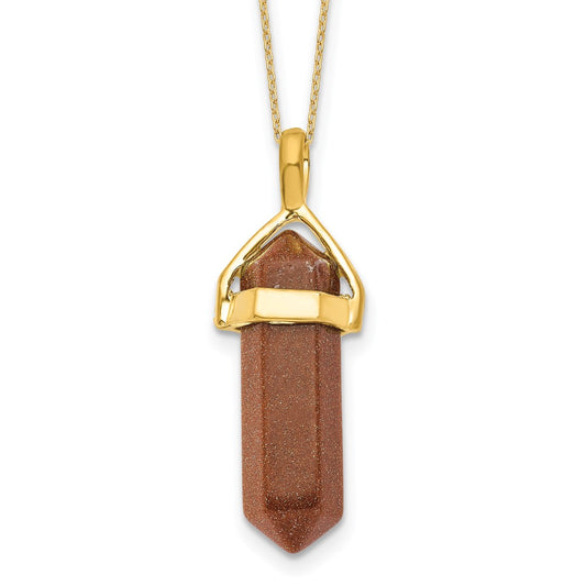 Sterling Silver Gold-tone Goldstone Crystal 18in Necklace