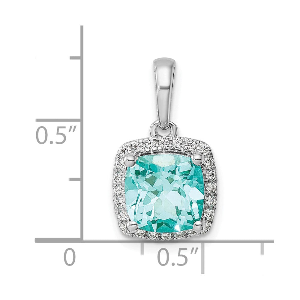 14K White Gold Pure Serenity Lab Grown Diamond Cushion Created Paraiba Pendant