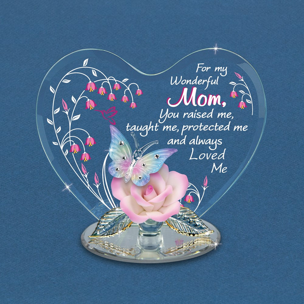 Glass Baron FOR MY WONDERFUL MOM. with Butterfly and Pink Rose Figurine