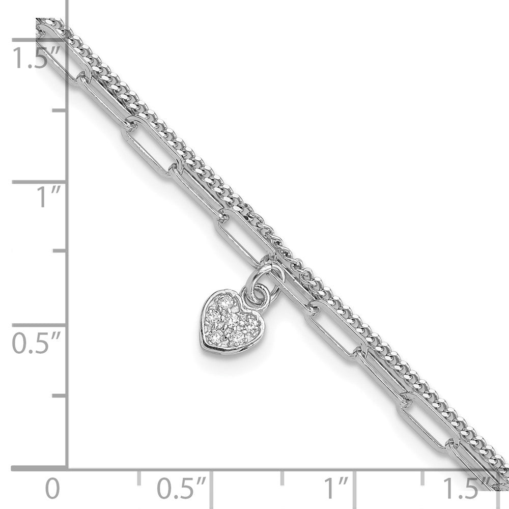 Sterling Silver Rhodium-plated CZ Heart 6.75in w/1in ext. Bracelet 8 inches
