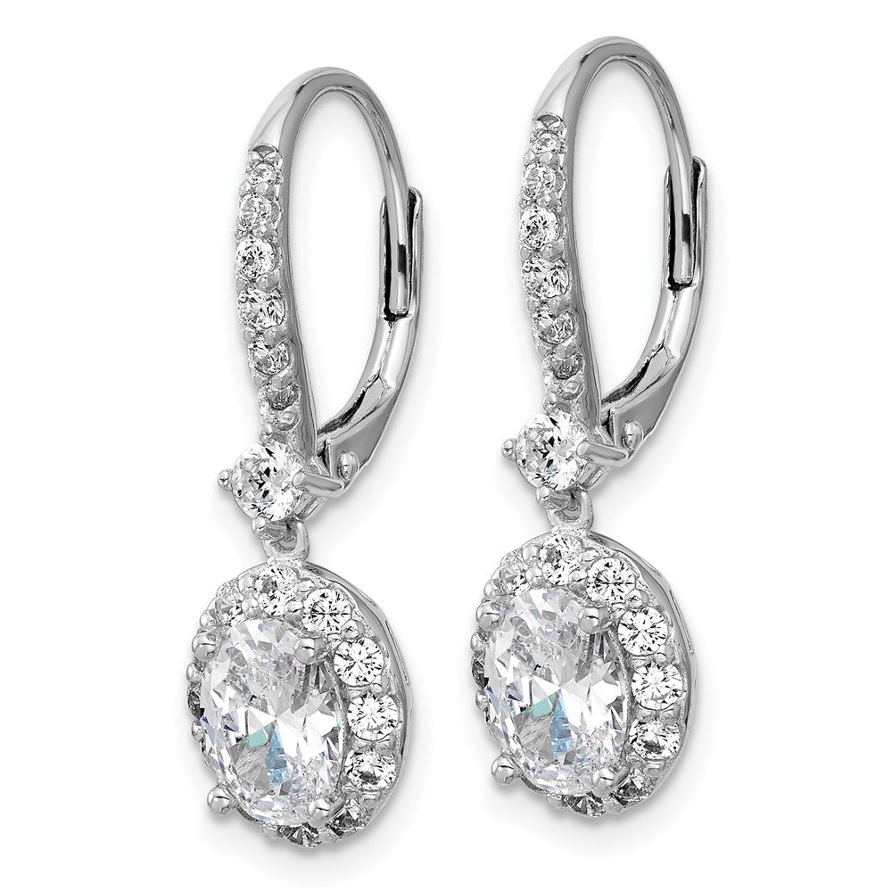 Cheryl M Sterling Silver Rhodium-plated Polished Oval CZ Halo Leverback Dangle Earrings