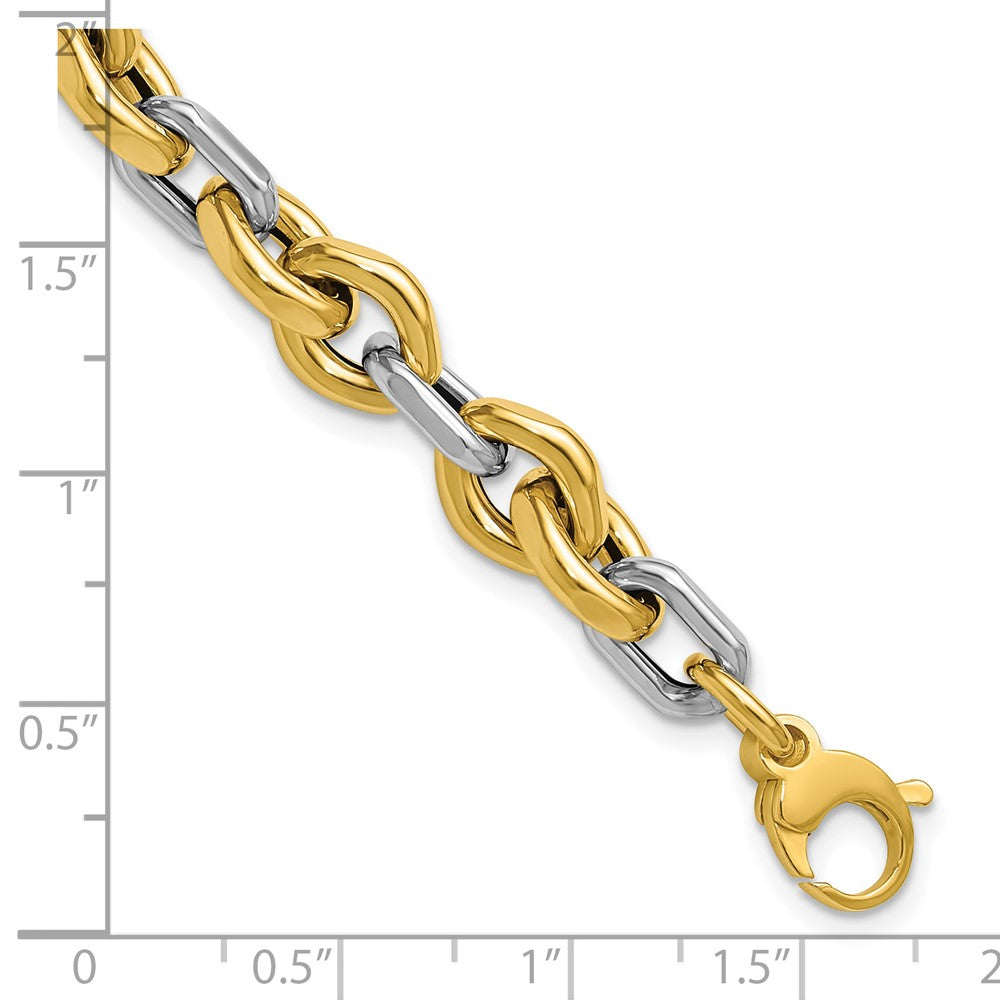 14K Two-tone Polished Fancy Flat Edge Link Bracelet 7.75  inches