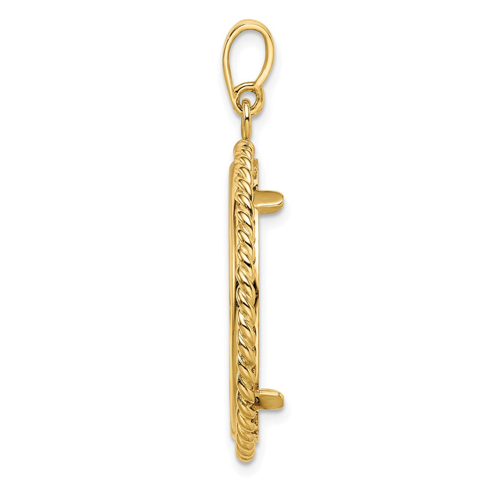 Wideband Distinguished Coin Jewelry 14k Polished with Twisted Wire 25.0mm Prong Coin Bezel Pendant