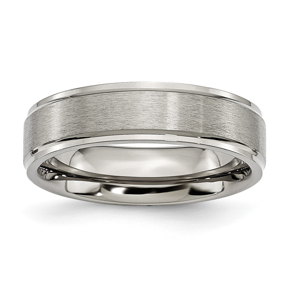 Titanium Brushed Center 6mm Ridged Edge Band Size - 10
