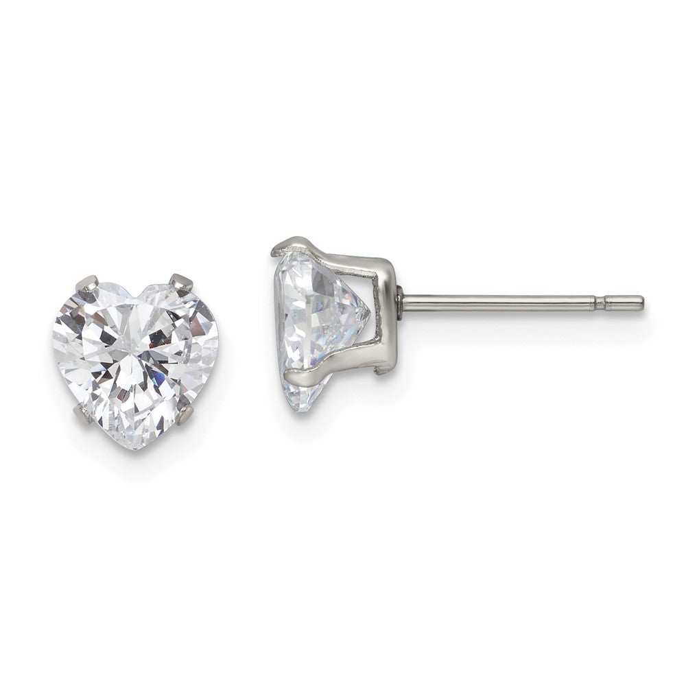 Stainless Steel Polished 7mm Heart CZ Stud Post Earrings
