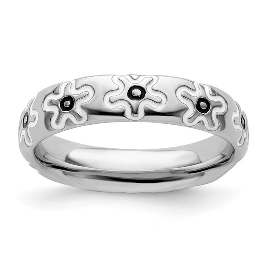 Sterling Silver Stackable Expressions Polished Enameled Flower Ring Size -6