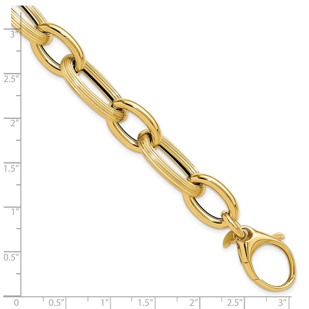 14K Polished Textured Hollow Fancy Link Bracelet 8.5  inches