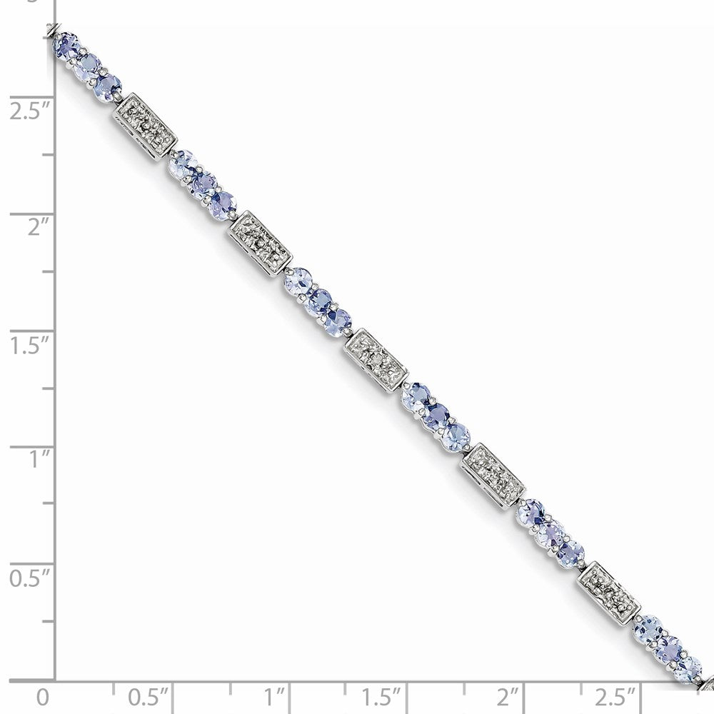 Sterling Silver Rhodium-plated Tanzanite and Diamond Bracelet 7 inches