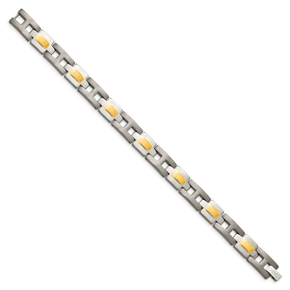 Titanium Brushed and Polished Yellow IP-Plated 9in Bracelet 9 inches