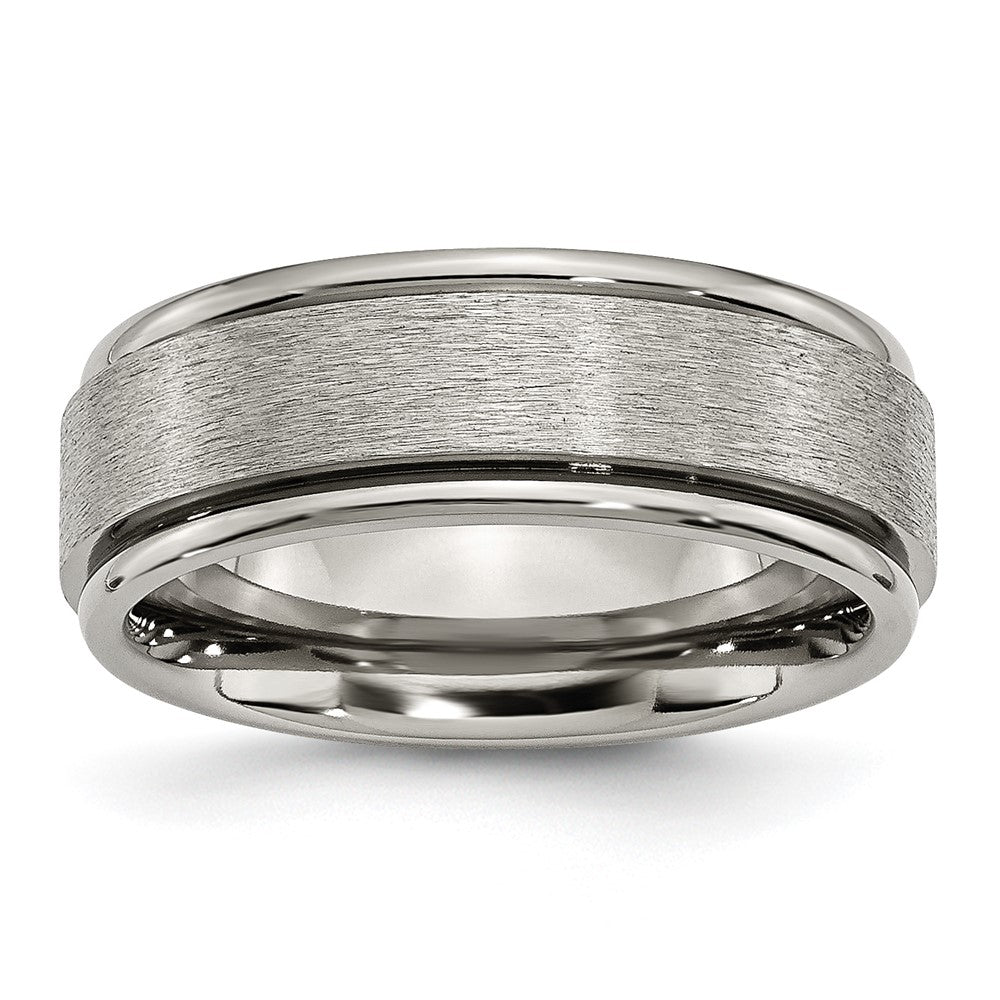 Titanium Brushed Center 8mm Ridged Edge Band Size - 11.5