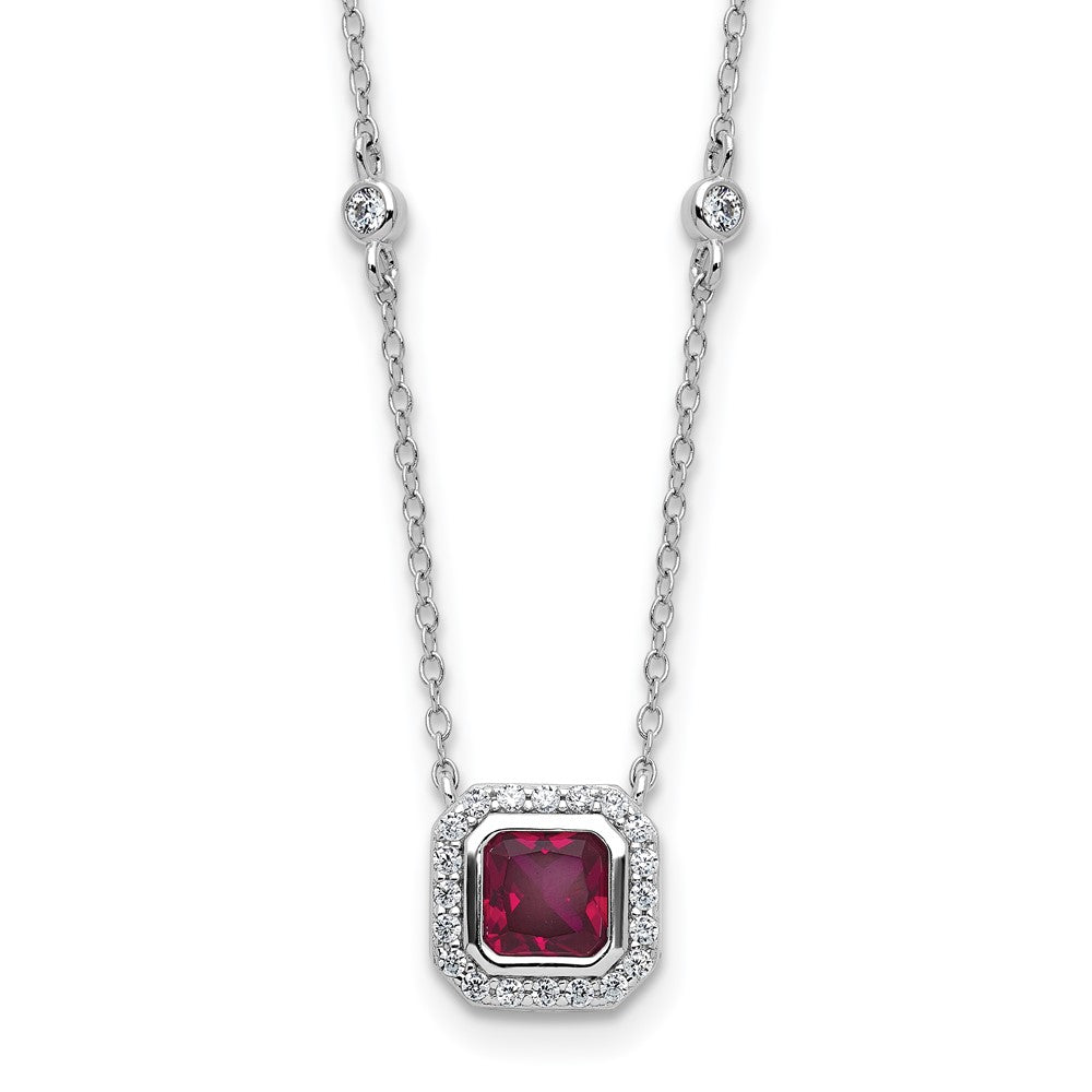 Cheryl M Sterling Silver Rhodium-plated Polished Fancy Lab Created Ruby and CZ Station Necklace 18 Inches
