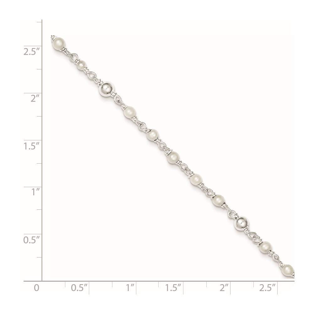 Sterling Silver Polished 9in Plus 1in ext FWC Pearl and Heart Anklet