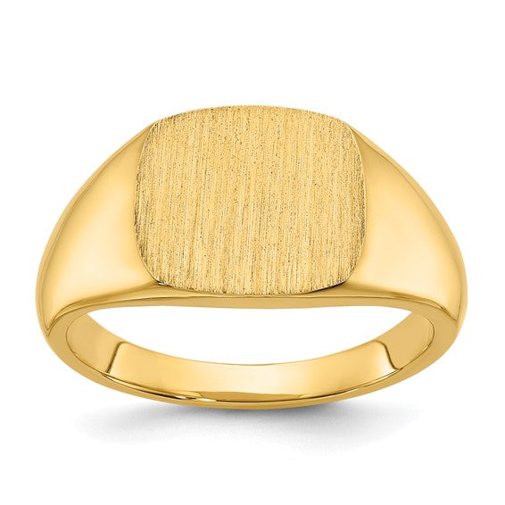 14k IBGoodman 12x12mm Men's Satin Top Cushion Signet Ring