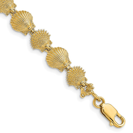 14K Polished /Textured Scallop Shell Bracelet 7  inches