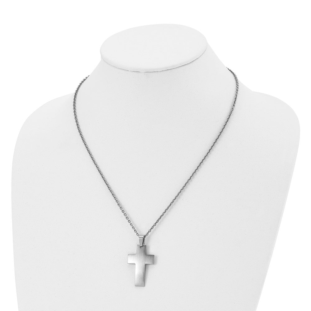 Stainless Steel Brushed Cross 20in Necklace
