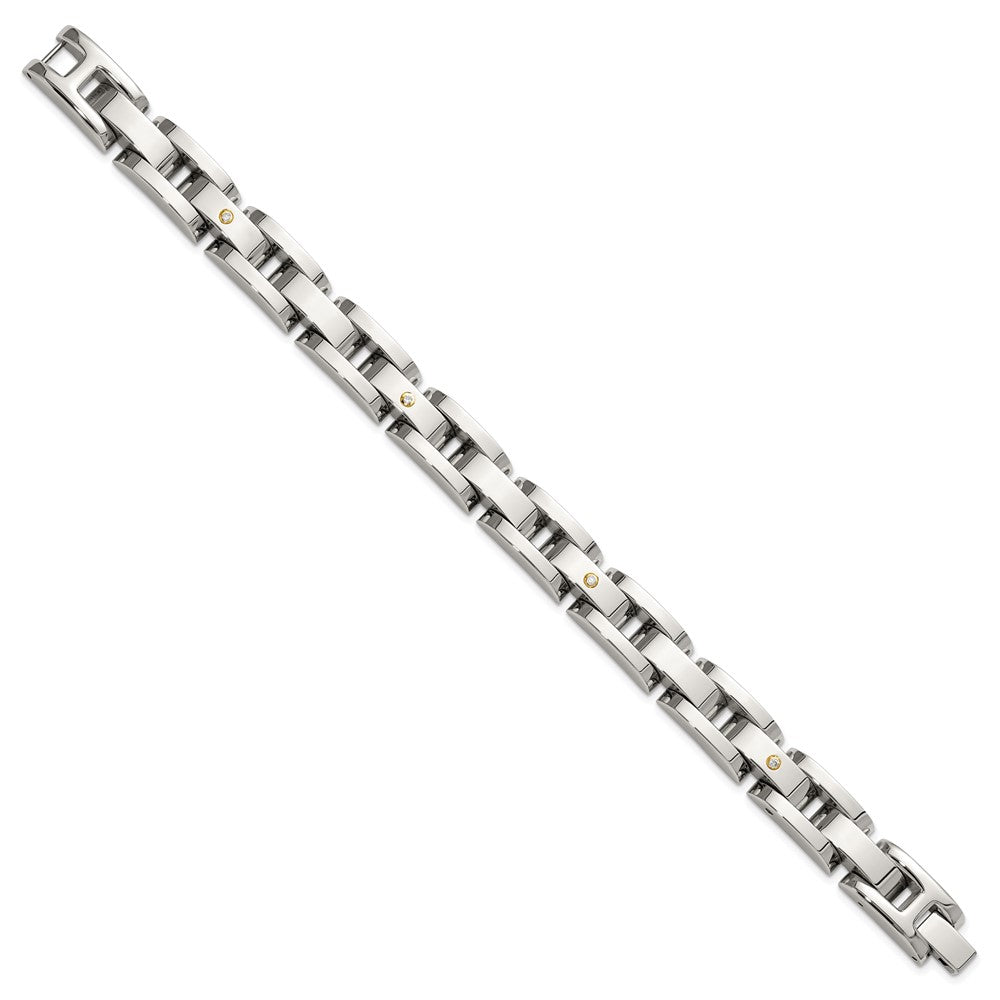 Chisel Stainless Steel Polished with 14K Gold Accent and 1/15ct. Diamond 8.25 inch Link Bracelet 8.25 inches