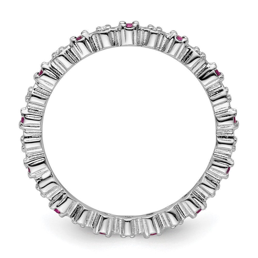 Sterling Silver Stackable Expressions Cr. Ruby & Diamond Ring Size -7