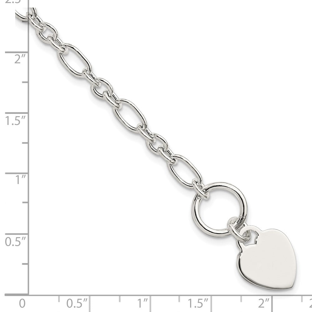 Sterling Silver Polished Heart Charm Fancy Link Bracelet 7.5 inches