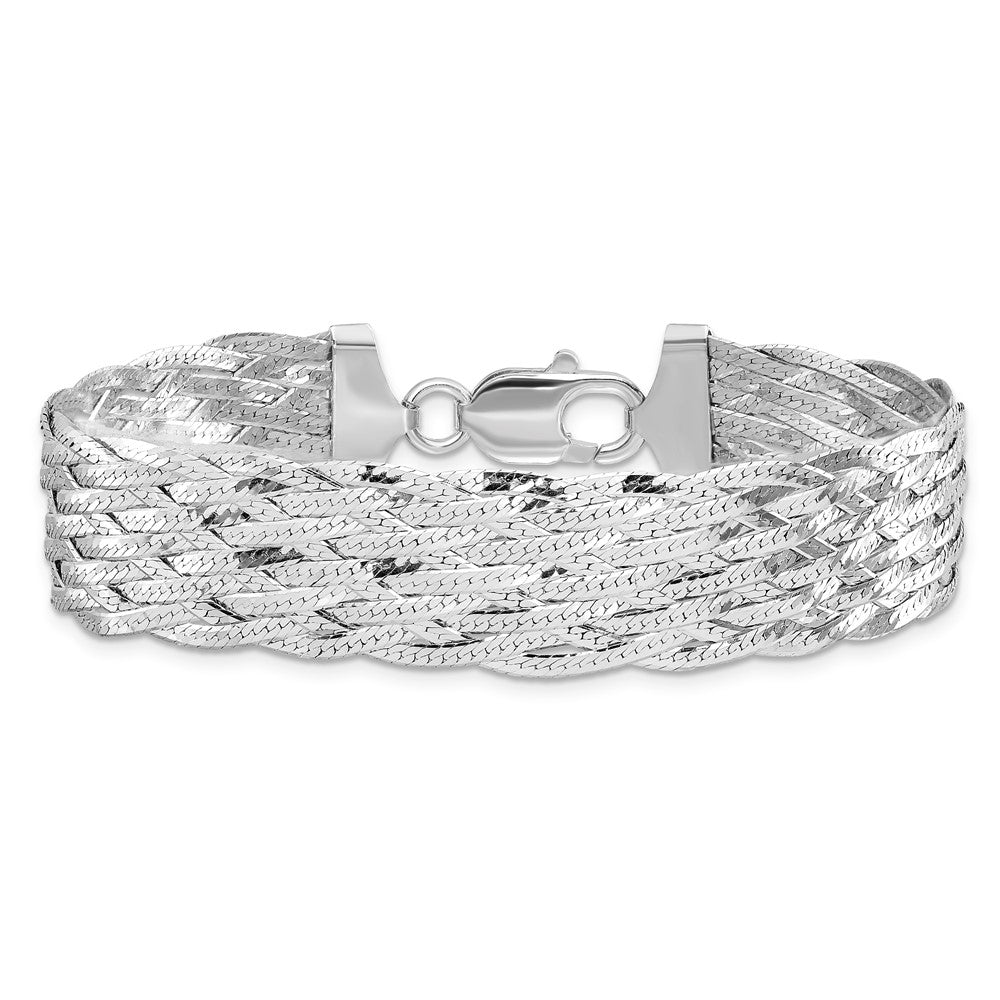 Sterling Silver RH-plated Polished Braided Bracelet 7.5  inches