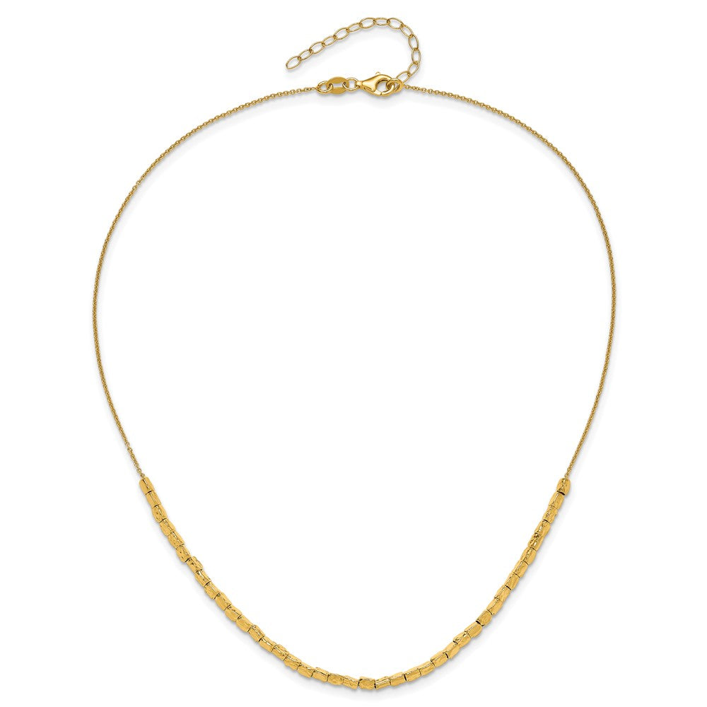 Sterling Silver Gold-plated Polished/Hammered w/2in ext. Necklace