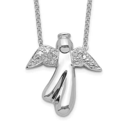 Sterling Silver Rhodium-plated Diamond Angel Necklace 18 Inches