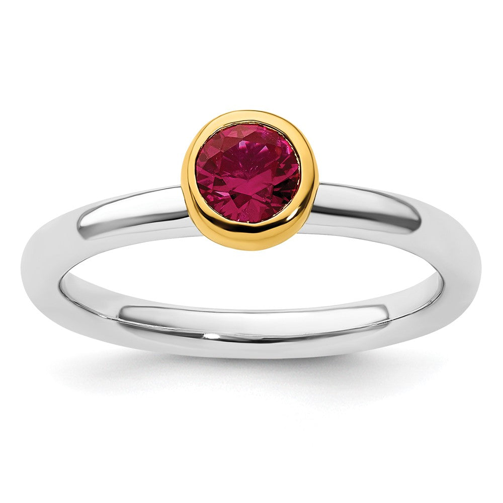 Sterling Silver Stackable Expressions w/Gold-plate Cr. Ruby Ring Size -5