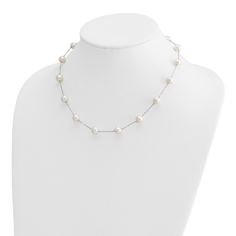 14k White Gold 8-9mm White Freshwater Cultured Pearl 14-Station 18 inch Necklace