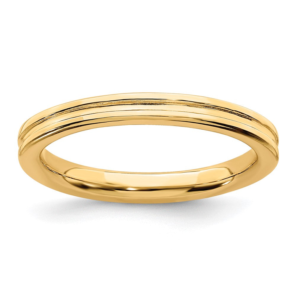 Sterling Silver Stackable Expressions Gold-plated Grooved Ring Size -9