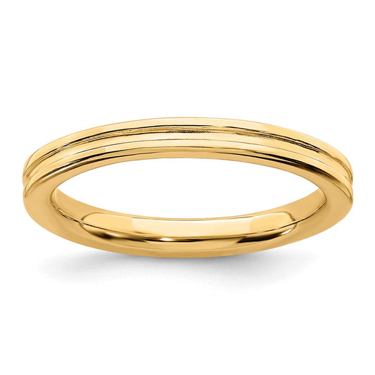 Sterling Silver Stackable Expressions Gold-plated Grooved Ring Size -9