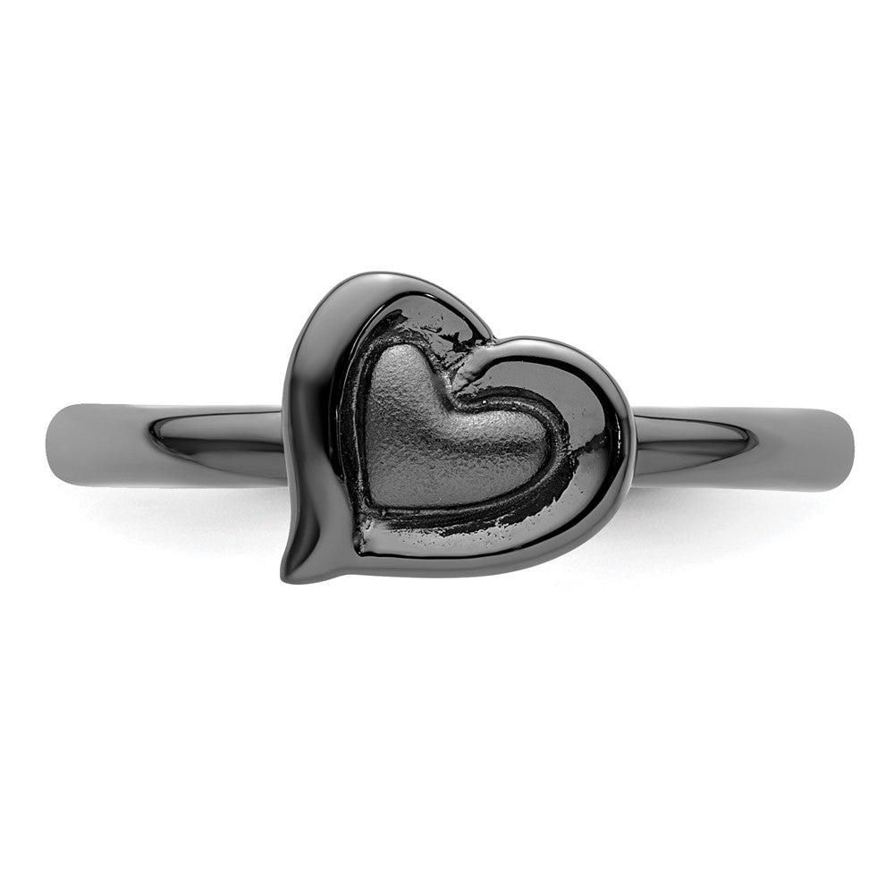 Sterling Silver Stackable Expressions Black-plated Heart Ring Size -7