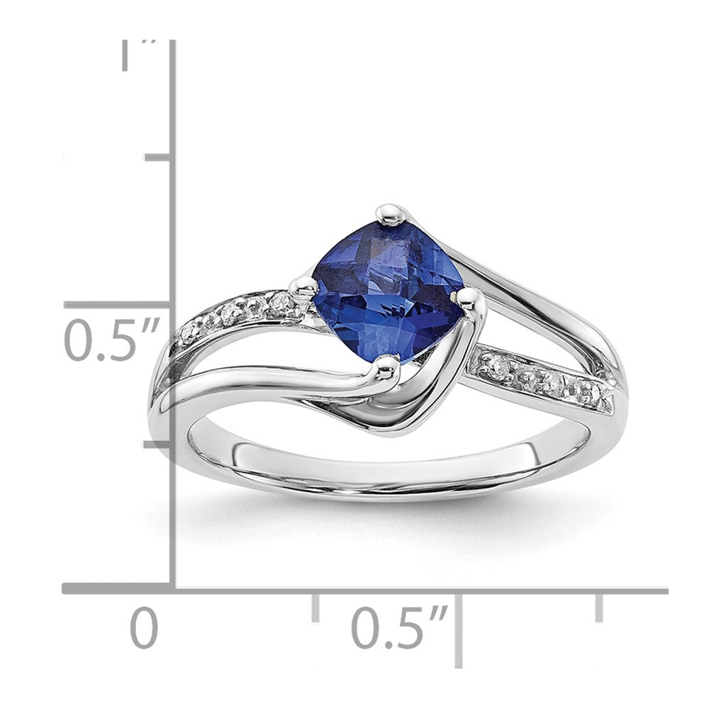 10K White Gold Created Sapphire and Diamond Ring