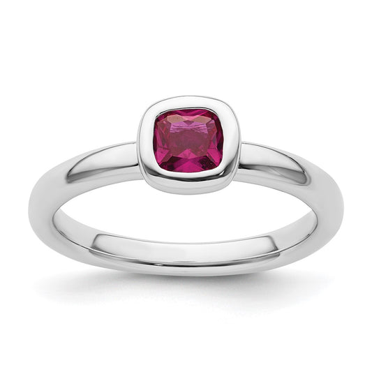 Sterling Silver Stackable Expressions Cushion Cut Created Ruby Ring Size -7