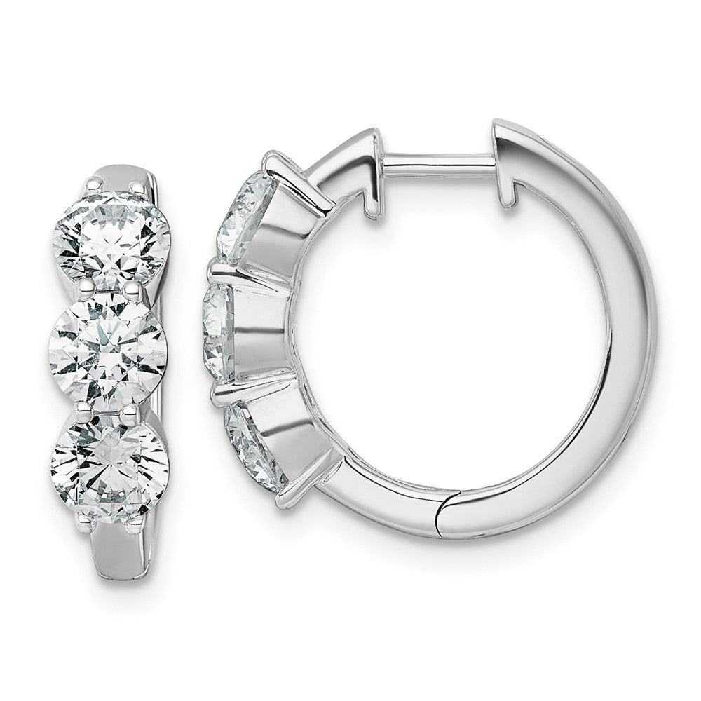 True Origin 14K White Gold 3 Carat Lab Grown Diamond VS+ F+ Three-Stone Hinged Hoop Complete Earrings