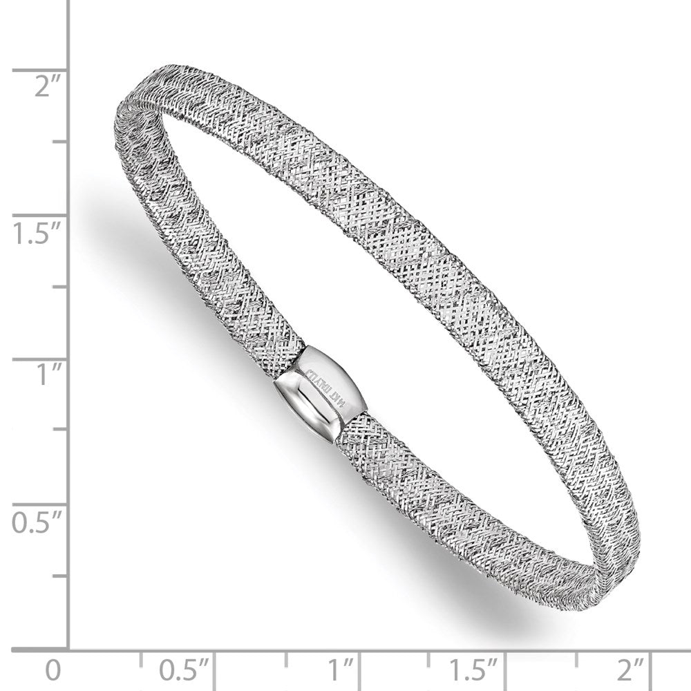 14K w/White RH-plating Fancy Stretch Bangle Bracelet 7.5  inches