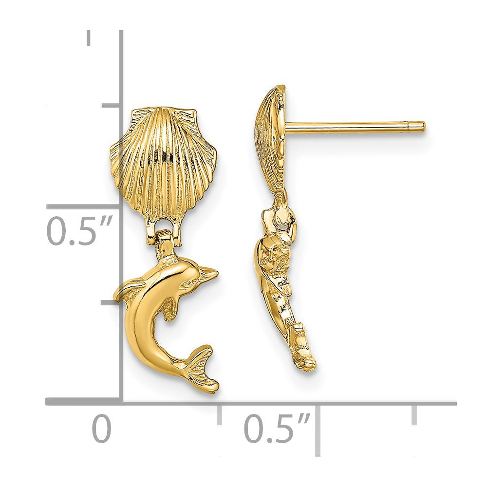 10k Dolphin Dangle From Mini Scallop Earrings