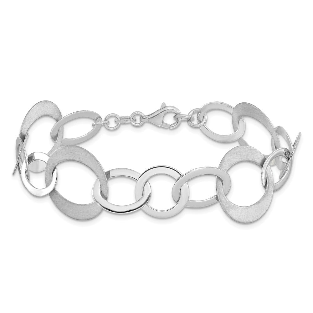 Sterling Silver Rhodium-plated Polished and Brushed Link Bracelet 8  inches