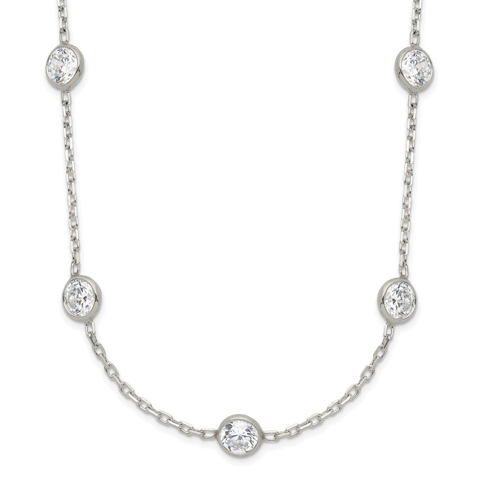 Sterling Silver Clear 4mm 9-Station CZ w/2in ext. Necklace 18 Inches