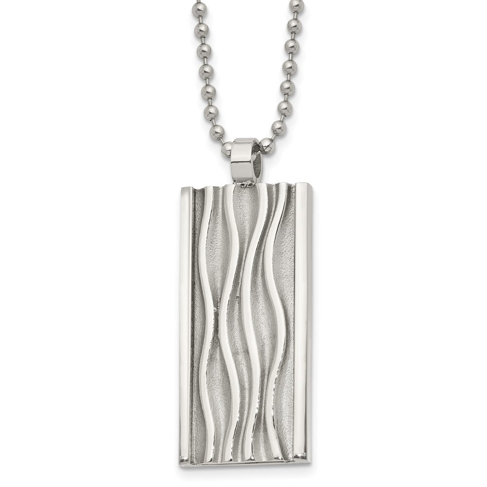 Stainless Steel Polished Wave Design Dog Tag 22in Necklace