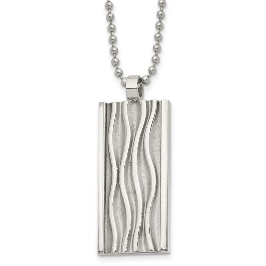 Stainless Steel Polished Wave Design Dog Tag 22in Necklace