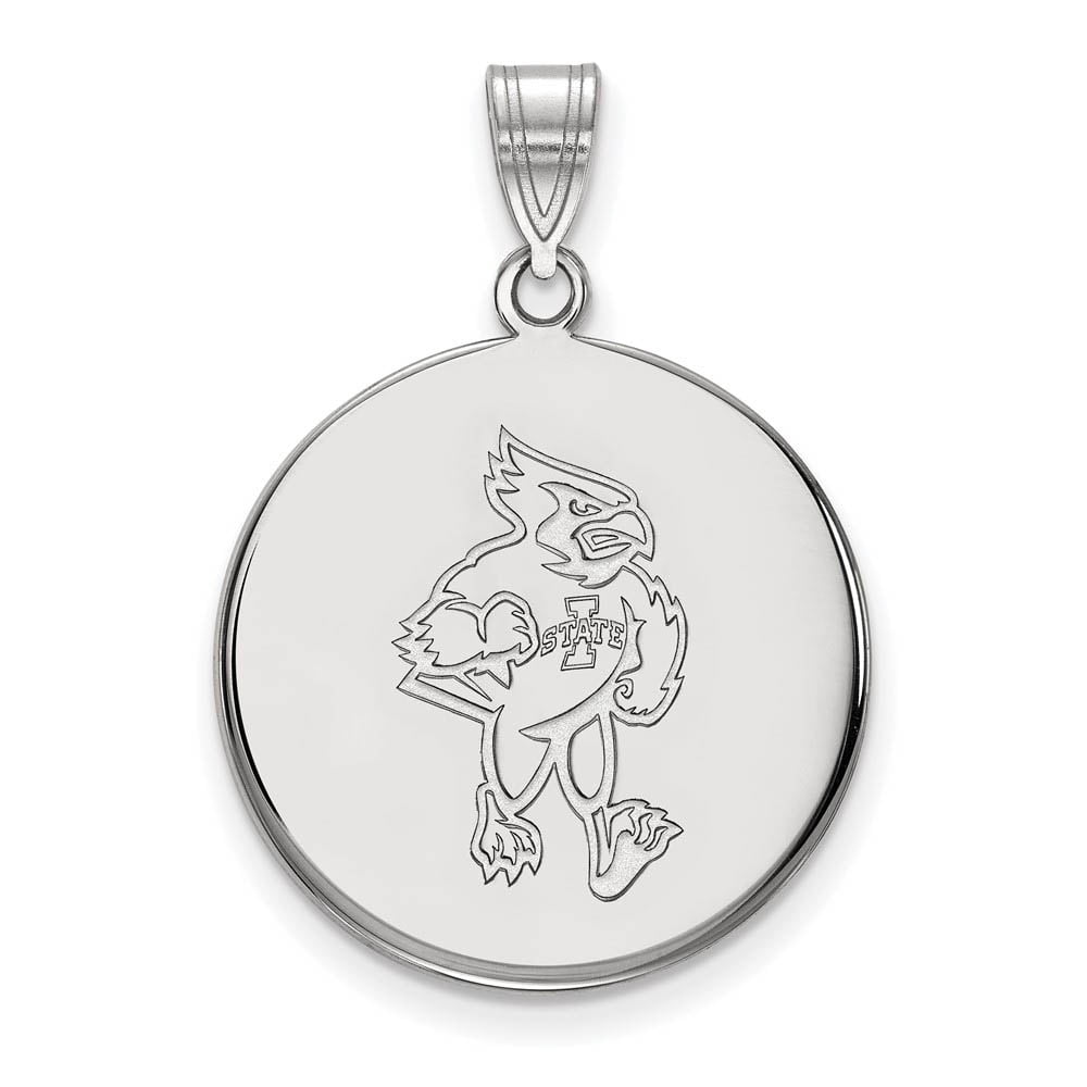 Sterling Silver Rhodium-plated LogoArt Iowa State University Cardinal Large Disc Pendant Q-SS038IAS