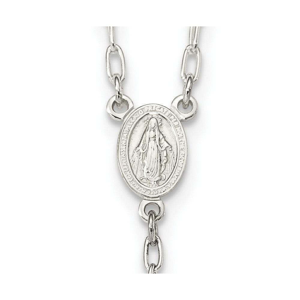 Sterling Silver Polished and Textured Bead Rosary 26 inch Necklace 26 Inches