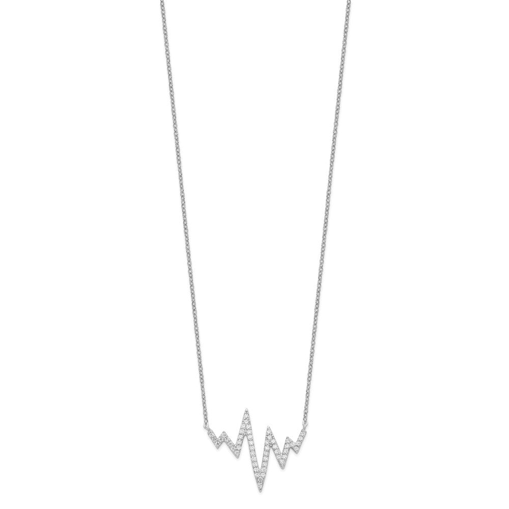 Sterling Silver Rhodium-plated CZ Heartbeat Necklace 18 Inches